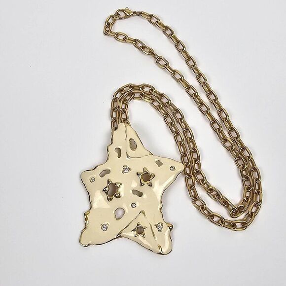 FO Fernando Originals Cream Enamel Star Pendant Necklace Abstract Haute Couture - Picture 6 of 15